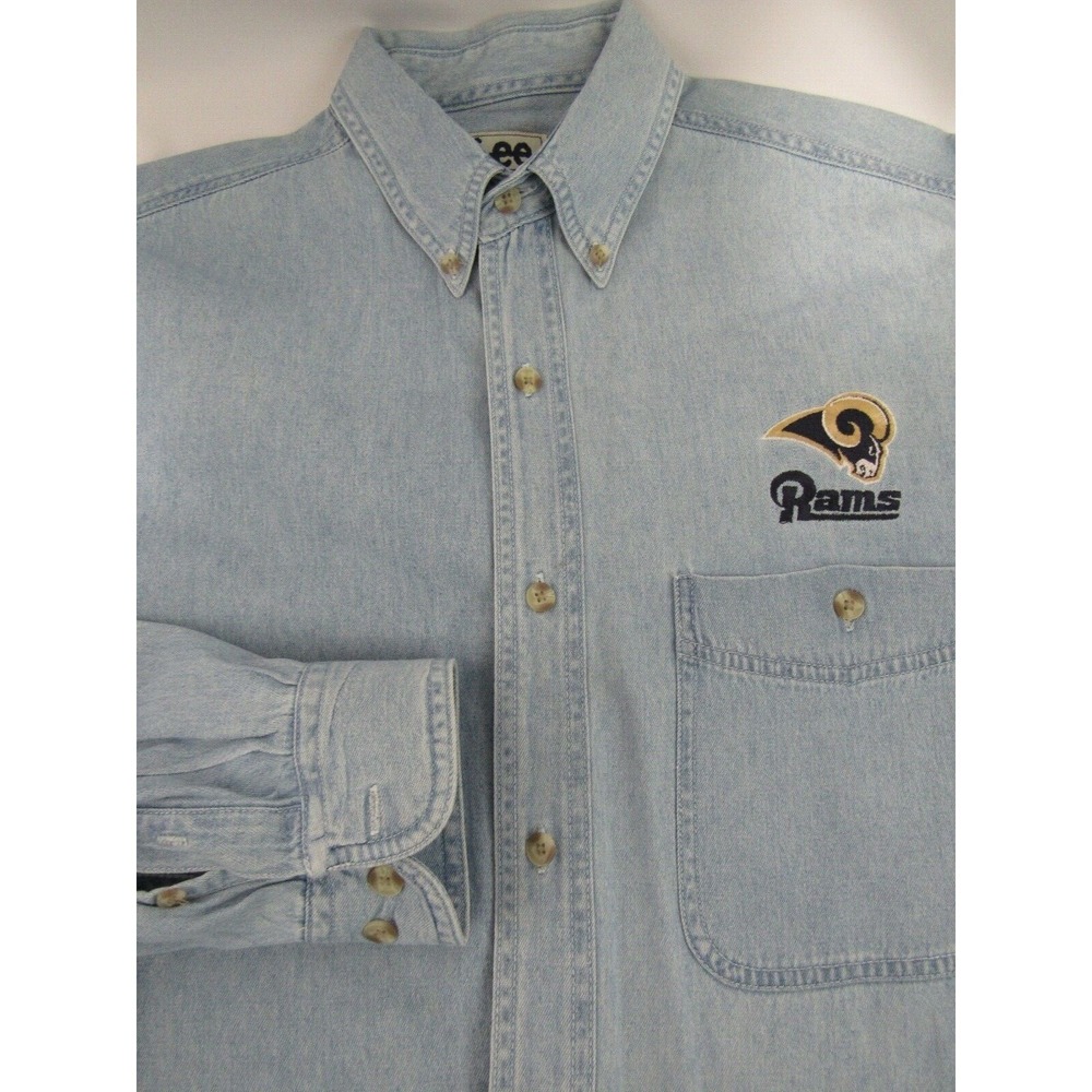 Lee Sport Mens L/S Blue Los Angeles Rams Logo Button Down Denim Shirt Sz L
